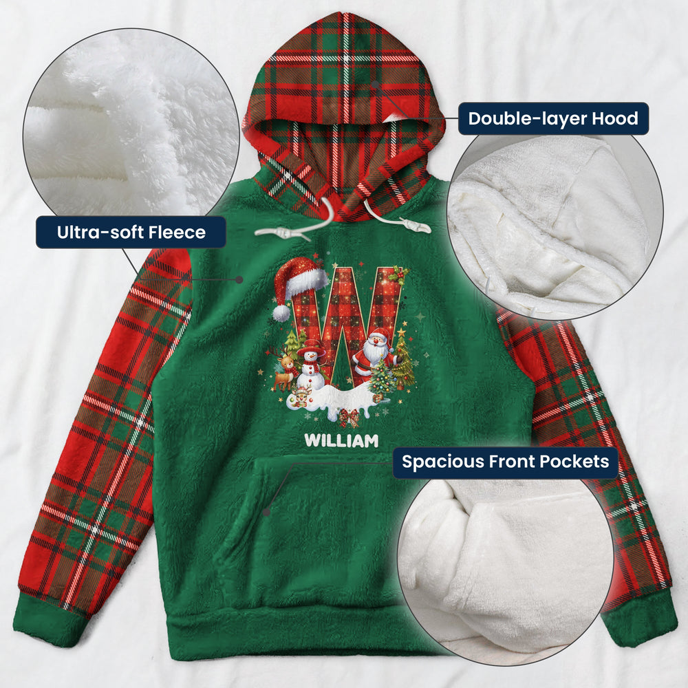 Personalized Initial Christmas Hoodie, Custom Name Matching Family Fleece Sweatshirt