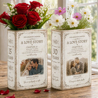 Personalized Anniversary Counting Time Ceramic Book Vase, Custom Years Love Story Gift for Couples, Parents