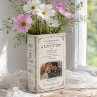 Personalized Anniversary Counting Time Ceramic Book Vase, Custom Years Love Story Gift for Couples, Parents