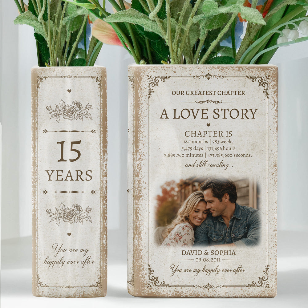 Personalized Anniversary Counting Time Ceramic Book Vase, Custom Years Love Story Gift for Couples, Parents