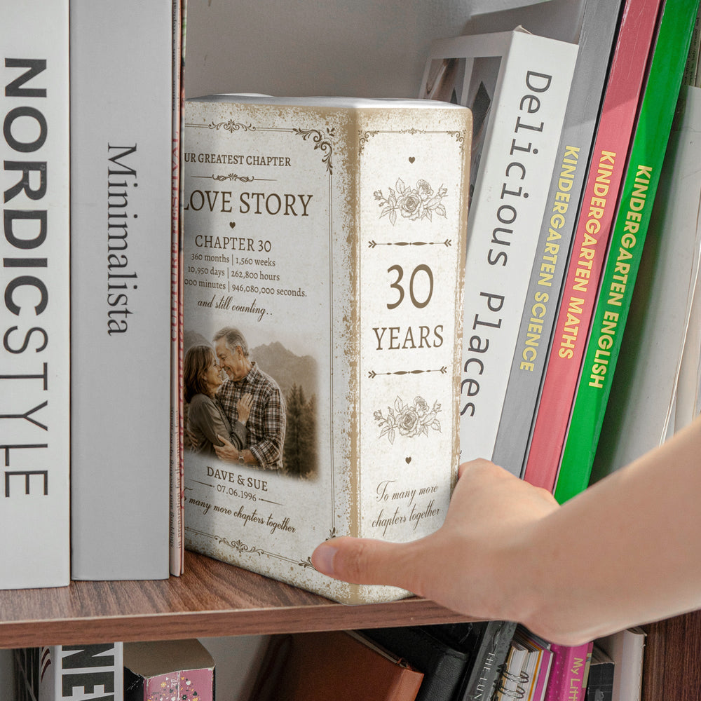 Personalized Anniversary Counting Time Ceramic Book Vase, Custom Years Love Story Gift for Couples, Parents