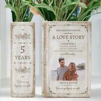 Personalized Anniversary Counting Time Ceramic Book Vase, Custom Years Love Story Gift for Couples, Parents