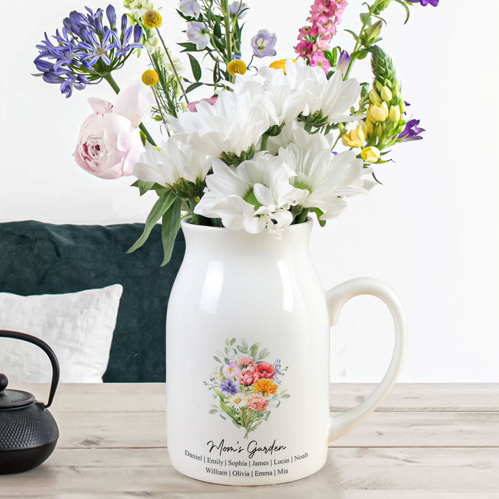 Custom Birth Flower Bouquet Flowers Gift For Mom, Grandma, Family - Personalized Vase