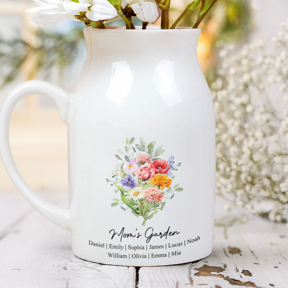 Custom Birth Flower Bouquet Flowers Gift For Mom, Grandma, Family - Personalized Vase