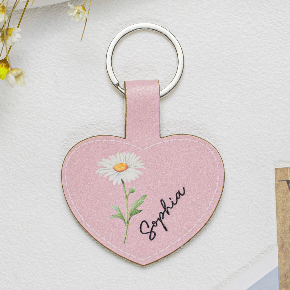 Custom Birth Flower Keychain With Name - Personalized Keychain