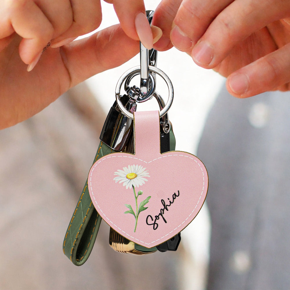 Custom Birth Flower Keychain With Name - Personalized Keychain