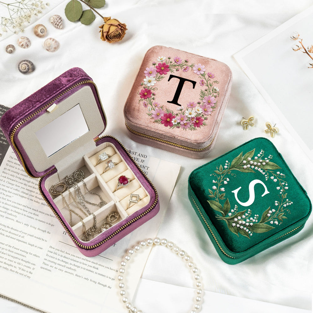 Custom Birth Flower & Name Birth Flower Faux Pattern - Personalized Jewelry Box