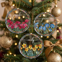 Custom Name Birth Flower Christmas Ornament - Personalized Glass Keepsake