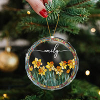 Custom Name Birth Flower Christmas Ornament - Personalized Glass Keepsake