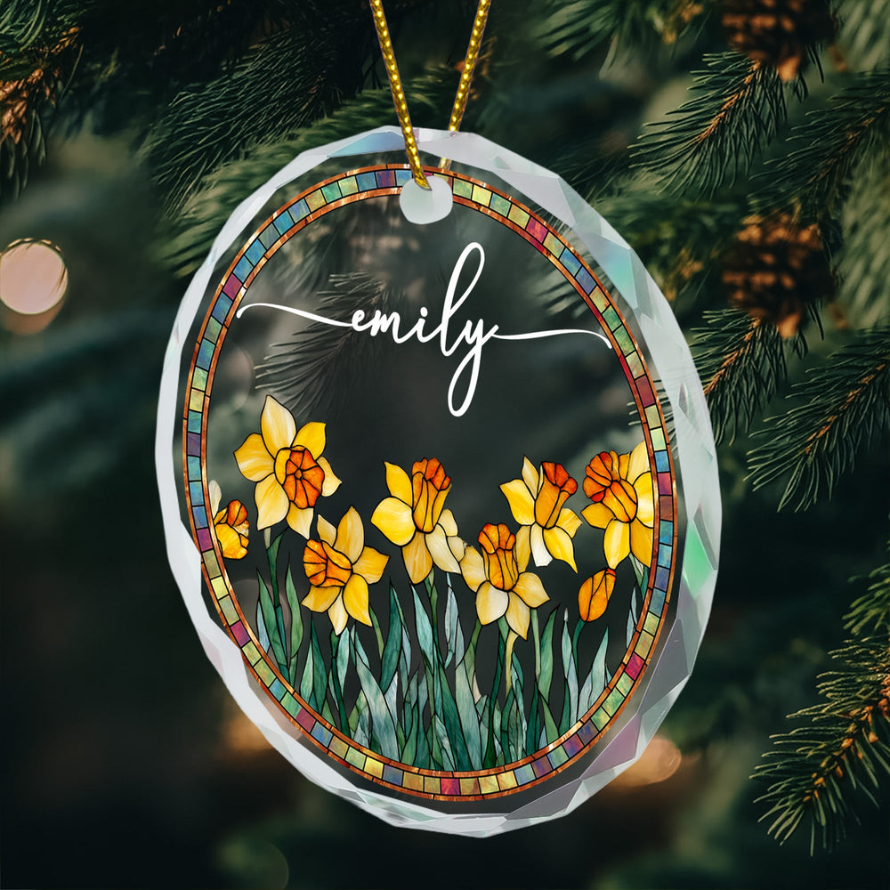 Custom Name Birth Flower Christmas Ornament - Personalized Glass Keepsake