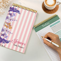Personalized Birth Flower Daily Planner - Custom Name Spiral Notepad Gift for Her