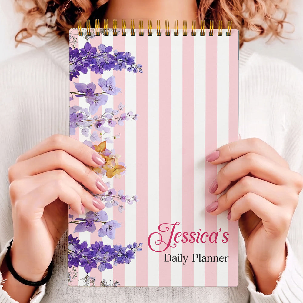 Personalized Birth Flower Daily Planner - Custom Name Spiral Notepad Gift for Her
