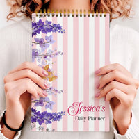 Personalized Birth Flower Daily Planner - Custom Name Spiral Notepad Gift for Her