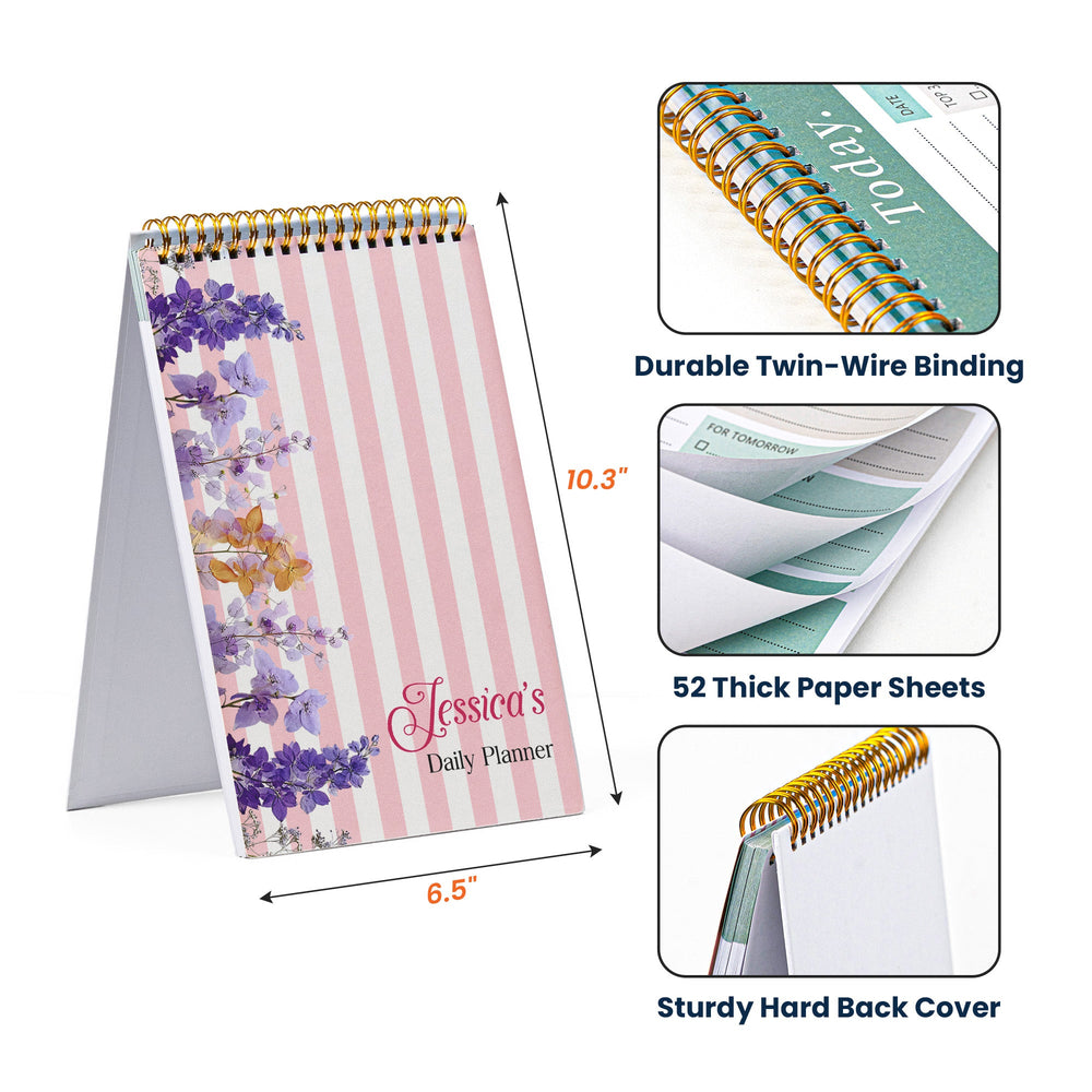 Personalized Birth Flower Daily Planner - Custom Name Spiral Notepad Gift for Her