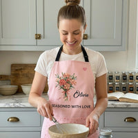 Custom Birth Flower & Name, Floral Apron Gifts For Her, Friends, Daughter, Mom, Grandma - Personalized Apron