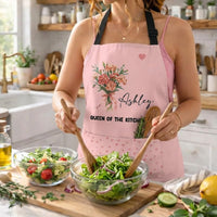Custom Birth Flower & Name, Floral Apron Gifts For Her, Friends, Daughter, Mom, Grandma - Personalized Apron