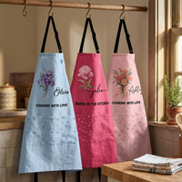 Custom Birth Flower & Name, Floral Apron Gifts For Her, Friends, Daughter, Mom, Grandma - Personalized Apron