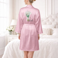 Custom Birth Flower & Name For Her, Bridesmaids, Friends, Wife, Mom, Daughter - Personalized Robe