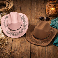 Custom Birth Flower & Name For Her, Cowgirls, Western Style - Personalized Cowboy Hat