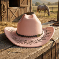 Custom Birth Flower & Name For Her, Cowgirls, Western Style - Personalized Cowboy Hat