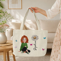 Custom Birth Flower & Name For Her, Coworker, Friends, Daughter - Personalized Tote Bag