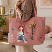 Custom Birth Flower & Name For Her, Coworker, Friends, Daughter - Personalized Tote Bag