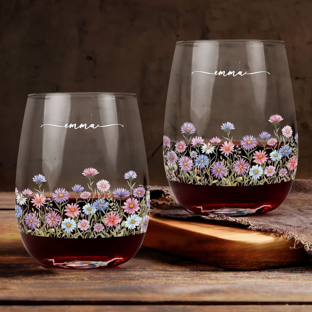 Custom Birth Flower & Name For Her, Coworkers, Friends, Teacher - Personalized Wine Glass
