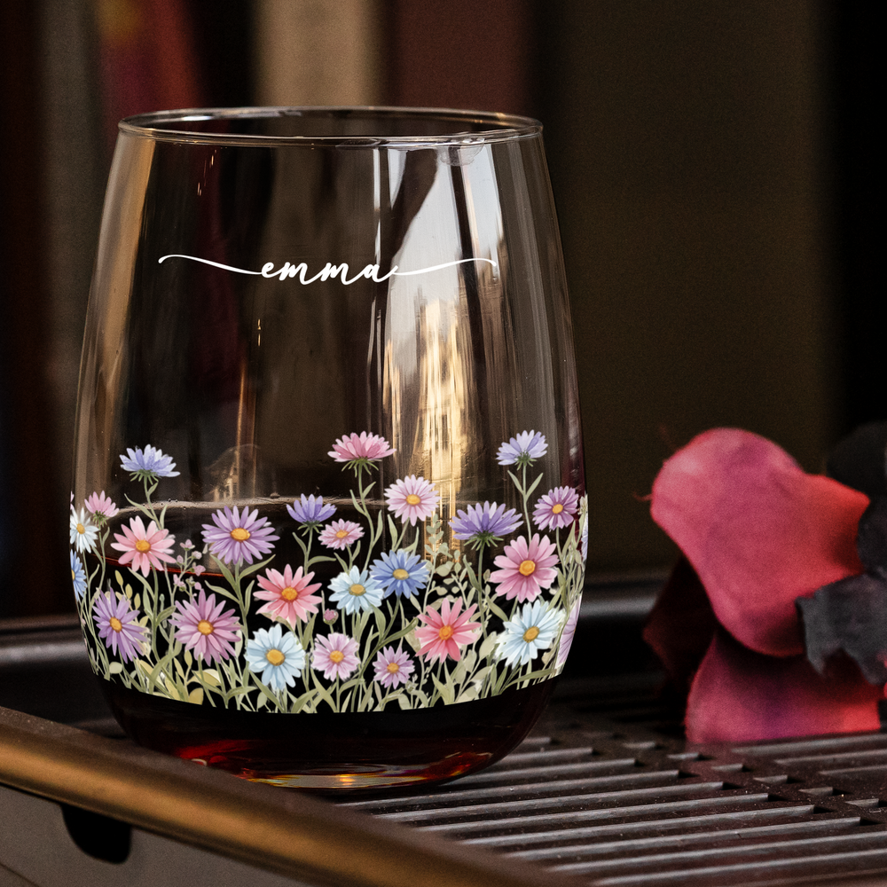 Custom Birth Flower & Name For Her, Coworkers, Friends, Teacher - Personalized Wine Glass