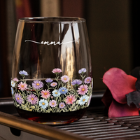 Custom Birth Flower & Name For Her, Coworkers, Friends, Teacher - Personalized Wine Glass