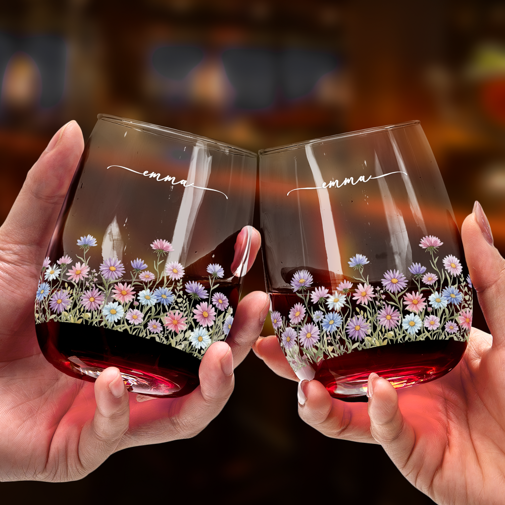 Custom Birth Flower & Name For Her, Coworkers, Friends, Teacher - Personalized Wine Glass