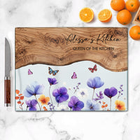 Custom Birth Flower & Name, For Her, Daughter, Wife, Mom, Grandma - Printed Effect - Personalized Cutting Board