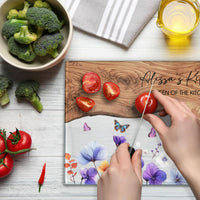 Custom Birth Flower & Name, For Her, Daughter, Wife, Mom, Grandma - Printed Effect - Personalized Cutting Board