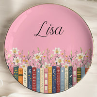 Personalized Birth Flower Book Lover Jewelry Dish - Custom Name Ceramic Ring Trinket Dish, Gift For Reader