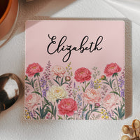 Personalized Birth Flower Ceramic Coaster - Custom Name Floral Drink Coaster, Birthday Gift For Her