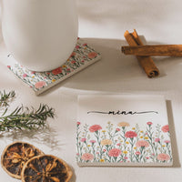 Personalized Birth Flower Ceramic Coaster - Custom Name Floral Drink Coaster, Birthday Gift For Her