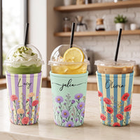 Personalized Birth Flower Iced Coffee Sleeve - Custom Name Gift for Women