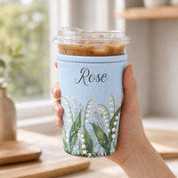 Personalized Birth Flower Iced Coffee Sleeve - Custom Name Gift for Women