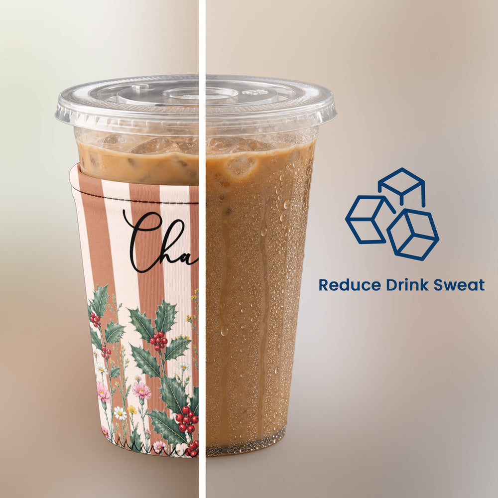 Personalized Birth Flower Iced Coffee Sleeve - Custom Name Gift for Women