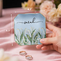 Personalized Birth Flower Jewelry Dish - Custom Name Ceramic Ring Trinket