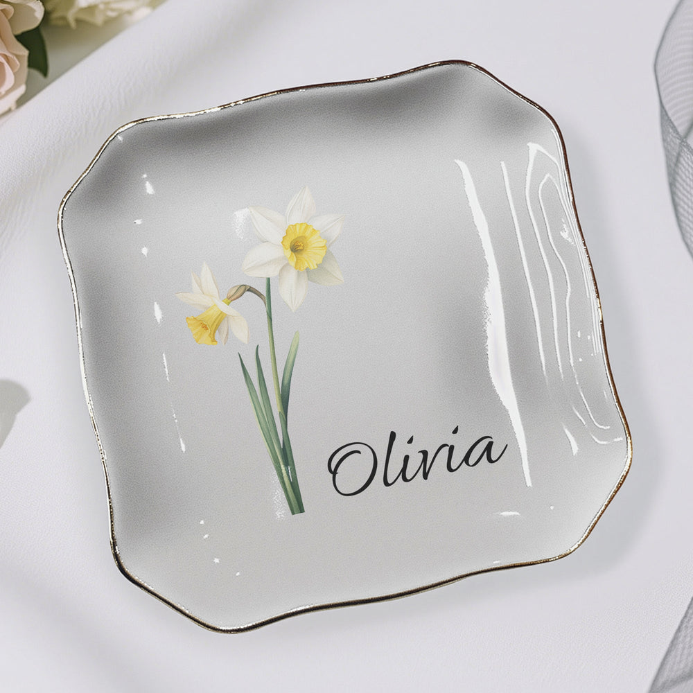 Custom Birth Flower & Name For Her, Gift For Friends, Sisters - Personalized Jewelry Dish