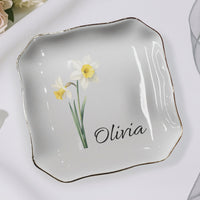 Custom Birth Flower & Name For Her, Gift For Friends, Sisters - Personalized Jewelry Dish