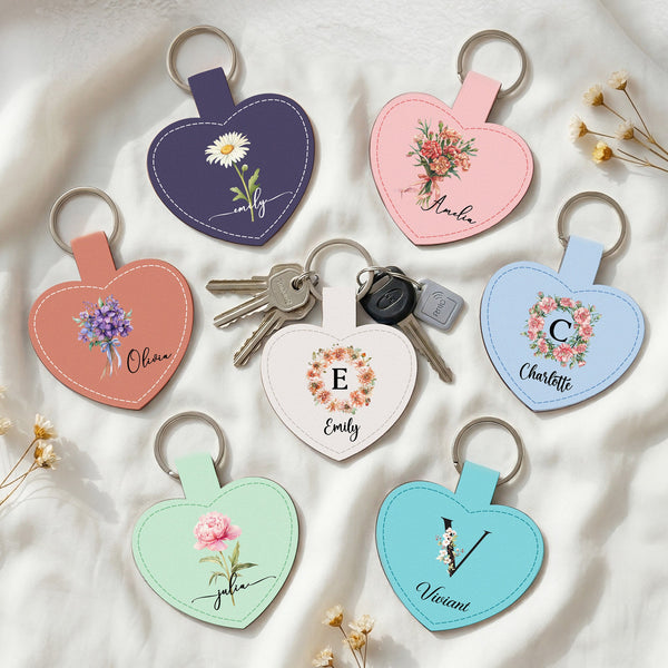 Custom Birth Flower & Name For Her, Wife, Daughter, Sister, Coworker, Friends - Personalized Keychain