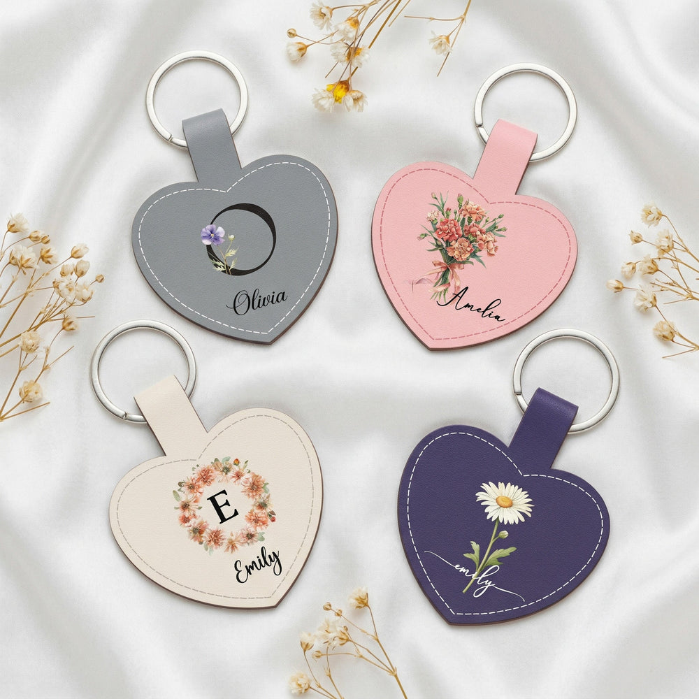Custom Birth Flower & Name For Her, Wife, Daughter, Sister, Coworker, Friends - Personalized Keychain