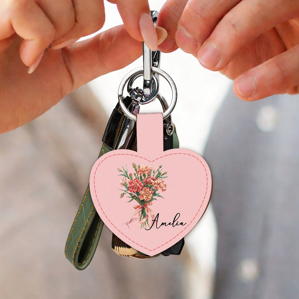 Custom Birth Flower & Name For Her, Wife, Daughter, Sister, Coworker, Friends - Personalized Keychain