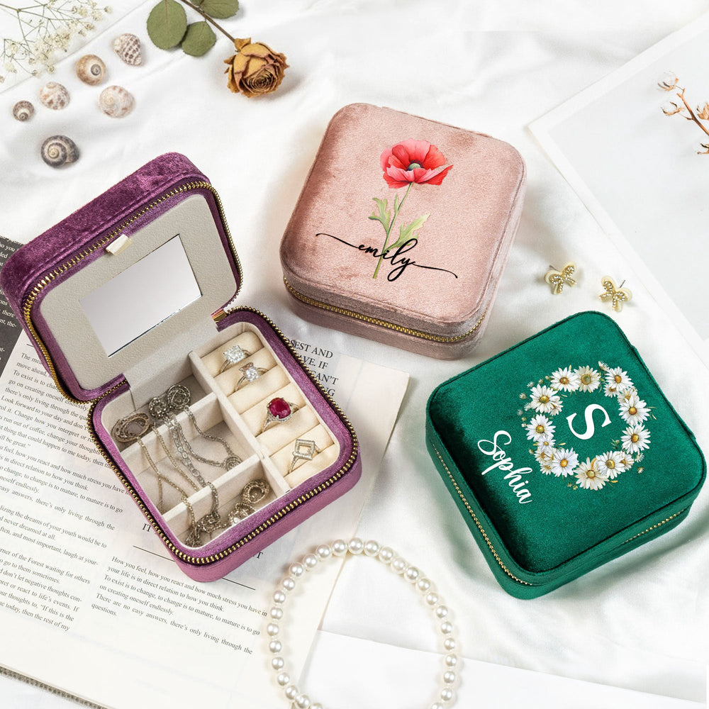 Custom Birth Flower & Name For Her, Wife, Daughter, Sister, Friends - Personalized Jewelry Box