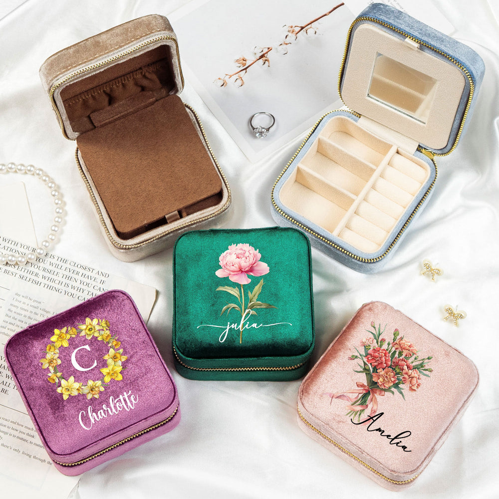 Custom Birth Flower & Name For Her, Wife, Daughter, Sister, Friends - Personalized Jewelry Box