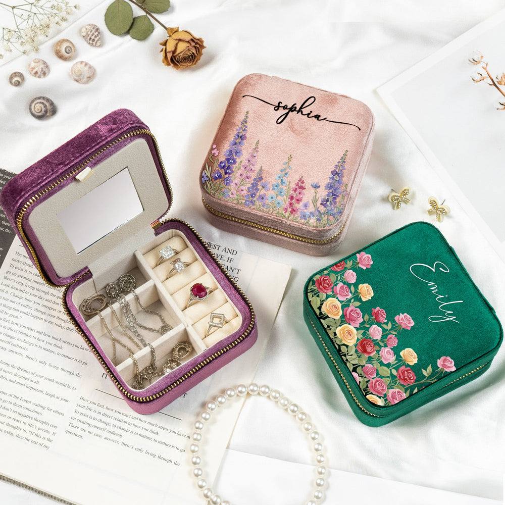 Custom Birth Flower & Name For Her, Wife, Daughter, Sister - Personalized Jewelry Box