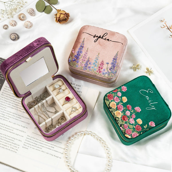 Custom Birth Flower & Name For Her, Wife, Daughter, Sister - Personalized Jewelry Box