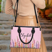Custom Birth Flower & Name For Her, Wife, Daughter, Sister - Personalized Leather Bag