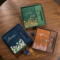 Custom Birth Flower & Name For Her, Wife, Daughter, Sister - Personalized Notebook Set